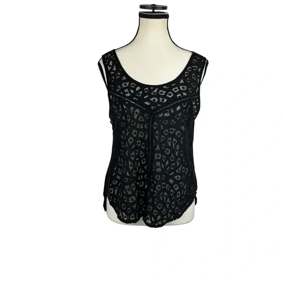 Black Lace Sleeveless Blouse Sheer Crochet Cutout Boho Goth Festival Clubwear M - Picture 2 of 11